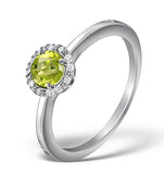 Peridot 7mm And Diamond Ring 9k White Gold