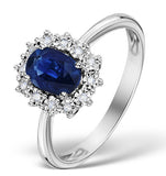 Sapphire 7 X 5mm And Diamond 9k White Gold Ring  E5891