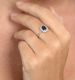 Sapphire 7 X 5mm And Diamond 9k White Gold Ring  E5891