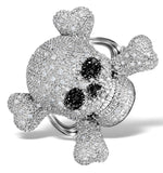 Black Diamond And Diamond And 9k White Gold Skull And Crossbone Ring