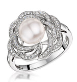 Pearl And Diamond Stellato Ring 0.20ct In 9k White Gold