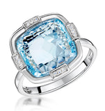 Blue Topaz And Diamond Stellato Ring 0.03ct In 9k White Gold