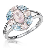 Rose Quartz Blue Topaz And Diamond Stellato Ring In 9k White Gold