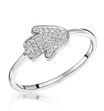 Stellato Collection Hamsa Diamond Ring 0.09ct In 9k White Gold