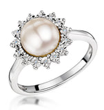 Stellato Collection Pearl And Diamond Ring 0.05ct In 9k White Gold