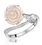 Stellato Collection Shell And Diamond Ring 0.05ct In 9k White Gold