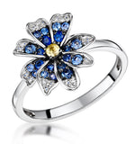 Blue Sapphire Yellow Sapphire And Diamond Stellato Ring 9k White Gold