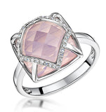 Stellato Collection Rose Quartz And Diamond Ring 9k White Gold