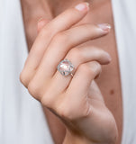 Stellato Collection Rose Quartz And Diamond Ring 9k White Gold