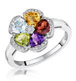 Citrine Garnet Peridot Blue Topaz Amethyst Diamond Stellato Ring 9k White Gold