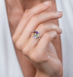 Citrine Garnet Peridot Blue Topaz Amethyst Diamond Stellato Ring 9k White Gold