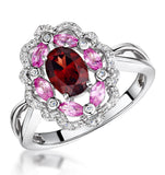 Garnet Pink Sapphire And Diamond Stellato Ring 0.14ct In 9k White Gold