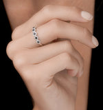 Sapphire And Halo Diamond Stellato Eternity Ring In 9k White Gold