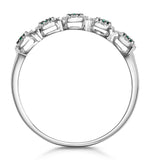 Emerald And Halo Diamond Stellato Eternity Ring In 9k White Gold