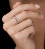 Ruby And Halo Diamond Stellato Eternity Ring In 9k White Gold