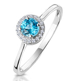 0.42ct Swiss Blue Topaz And Stellato Diamond Ring In 9k White Gold