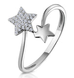 Diamond 2 Stars Ring From Stellato Collection In 9k White Gold