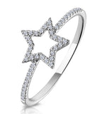 Diamond Stellato Star Ring With Diamond Shoulders In 9k White Gold