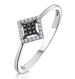 Diamond And Black Diamond Stellato Squares Ring In 9k White Gold