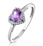 Halo Amethyst And Diamond Stellato Heart Ring In 9k White Gold