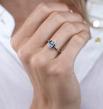Pear Shaped Swiss Blue Topaz Diamond Stellato Ring In 9k White Gold