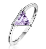 Triangle Amethyst And Diamond Stellato Ring In 9k White Gold
