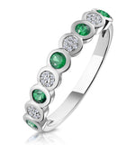 Stellato Emerald And Diamond Eternity Ring In 9k White Gold