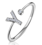 Diamond Initial 'y' Ring 0.07ct Set In 9k White Gold
