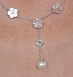Pink Sapphire Pearl Shell And Diamond Stellato Necklace 9k White Gold