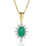 Emerald 0.43ct And Diamond 9k Yellow Gold Pendant Necklace