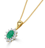 Emerald 0.43ct And Diamond 9k Yellow Gold Pendant Necklace