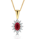 Ruby 6 X 4mm And Diamond 18k Yellow Gold Pendant Necklace
