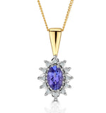 Tanzanite 6 X 4mm And Diamond 9k Yellow Gold Pendant Necklace B3671