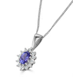 Tanzanite 6 X 4mm And Diamond 9k White Gold Pendant Necklace