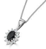 Sapphire 6 X 4mm And Diamond 9k White Gold Pendant Necklace