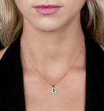 Emerald 6 X 4mm And Diamond 9k Yellow Gold Pendant Necklace