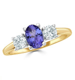 Tanzanite 7 X 5mm And Lab Diamonds G/vs 18k Gold Ring Fet23-v