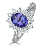 Tanzanite 8 X 6mm And 0.50ct Diamond 18k White Gold Ring