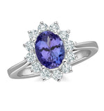 Tanzanite 8 X 6mm And 0.50ct Diamond 18k White Gold Ring