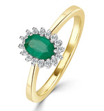 Emerald 6 X 4mm And Diamond 9k Gold Ring  A3205