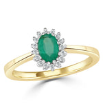 Emerald 6 X 4mm And Diamond 9k Gold Ring  A3205