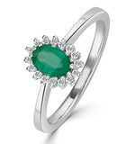 Emerald 6 X 4mm And Diamond 18k White Gold Ring  Fet20-gy
