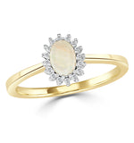 Opal 6 X 4mm And Diamond 9k Yellow Gold Ring