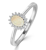 Opal 6 X 4mm And Diamond 18k White Gold Ring