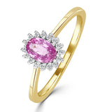 18k Gold Diamond And Oval Pink Sapphire Ring 0.08ct