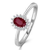 Ruby 6 X 4mm And Diamond 9k White Gold Ring  A4435