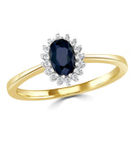 Sapphire 6 X 4mm And Diamond 18k Gold Ring  Fet20-u