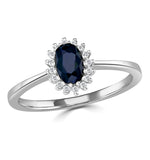 Sapphire 6 X 4mm And Diamond 9k White Gold Ring  A4433