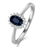 Sapphire 6 X 4mm And Diamond 9k White Gold Ring  A4433