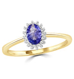 Tanzanite 6 X 4mm And Diamond 9k Gold Ring